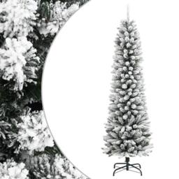 Berkfield Home Artificial Slim Christmas Tree with Flocked Snow 210 cm PVC&PE in White - thumbnail 2