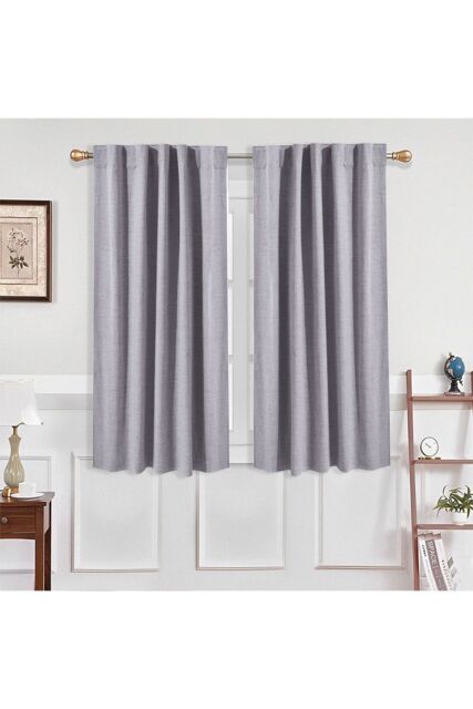 Garden Sanctuary Grey Solid Color Back Tab & Pole Pocket Top Faux Linen Blackout Curtains, 117cm W x 137 cm H - image 1