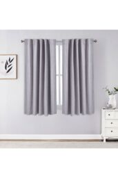 Garden Sanctuary Grey Solid Color Back Tab & Pole Pocket Top Faux Linen Blackout Curtains, 117cm W x 137 cm H - thumbnail 2