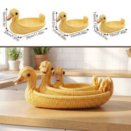 VOGREX 3Pcs Rattan Animal Storage Baskets Duck Sizes in Yellow - thumbnail 2