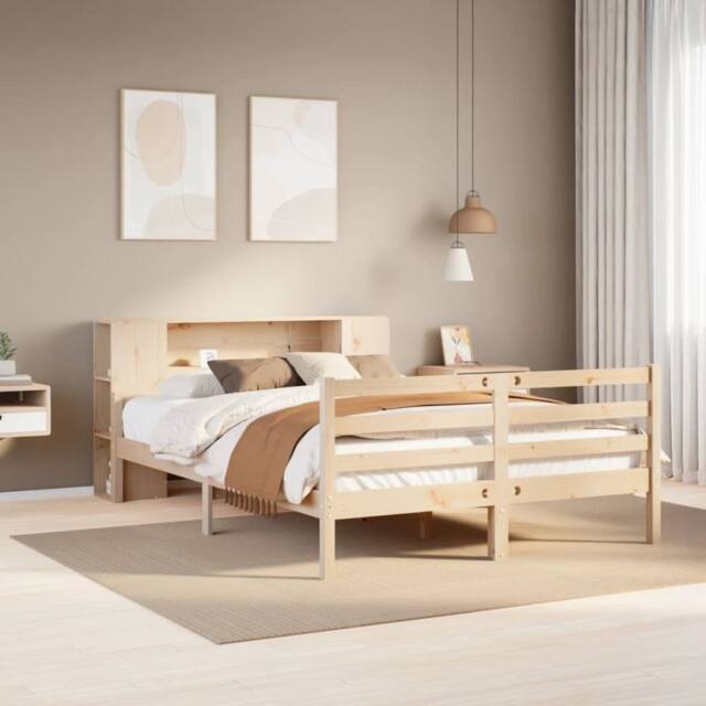 Berkfield Home Bookcase Bed without Mattress 135x190 cm Double Solid Wood Pine in Natural - image 1