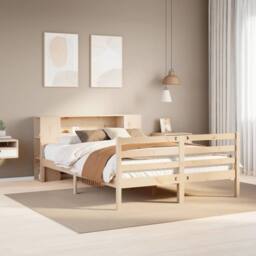 Berkfield Home Bookcase Bed without Mattress 135x190 cm Double Solid Wood Pine in Natural - thumbnail 1