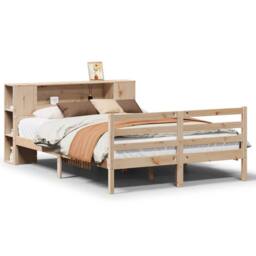 Berkfield Home Bookcase Bed without Mattress 135x190 cm Double Solid Wood Pine in Natural - thumbnail 2