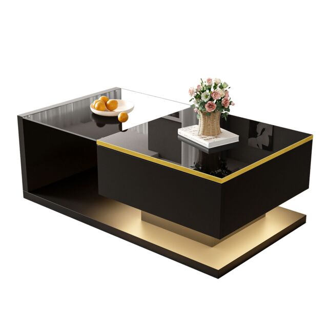 Matteo Modern High-Gloss Black Coffee Table - LED & Storage - image 1