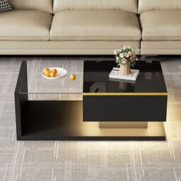 Matteo Modern High-Gloss Black Coffee Table - LED & Storage - thumbnail 5