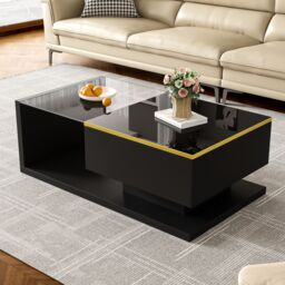 Matteo Modern High-Gloss Black Coffee Table - LED & Storage - thumbnail 3