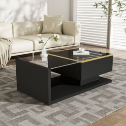 Matteo Modern High-Gloss Black Coffee Table - LED & Storage - thumbnail 9