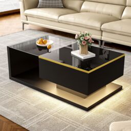 Matteo Modern High-Gloss Black Coffee Table - LED & Storage - thumbnail 2