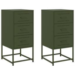 Berkfield Home Durable Bedside Cabinets 2 pcs Olive Green 36x39x78 cm Steel - Size: 36 x 39 x 78 cm - thumbnail 3