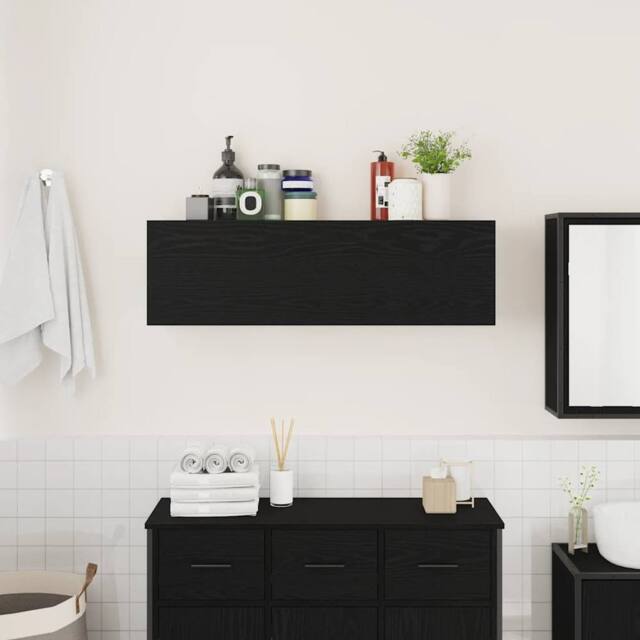 Berkfield Home Decorative Bathroom Wall Cabinet Black 100x25x30 cm Engineered Wood - Size: 100 x 25 x 30 cm - image 1