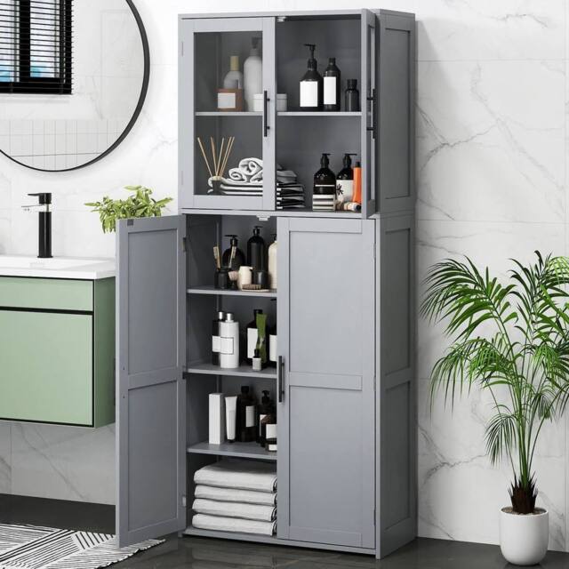 EONLION Broom Closet Storage Cabinet Wooden Utility Organizer in Grey - image 1