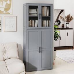 EONLION Broom Closet Storage Cabinet Wooden Utility Organizer in Grey - thumbnail 4