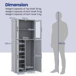 EONLION Broom Closet Storage Cabinet Wooden Utility Organizer in Grey - thumbnail 2