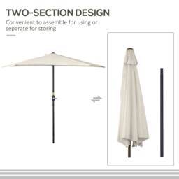 SPETLEK 3(m) Half Round Parasol Garden Sun Umbrella Metal in Cream - Size: 0.6m2 - thumbnail 3
