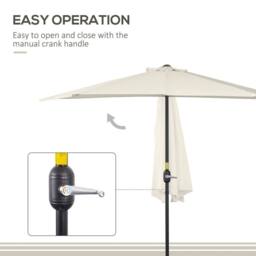 SPETLEK 3(m) Half Round Parasol Garden Sun Umbrella Metal in Cream - Size: 0.6m2 - thumbnail 4