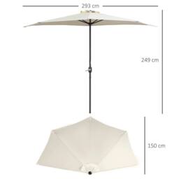 SPETLEK 3(m) Half Round Parasol Garden Sun Umbrella Metal in Cream - Size: 0.6m2 - thumbnail 2