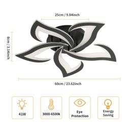 Pheashine Modern Dimmable Acrylic Ceiling Light, 40W, 58cm, Living Room, Bedroom in Black - thumbnail 5