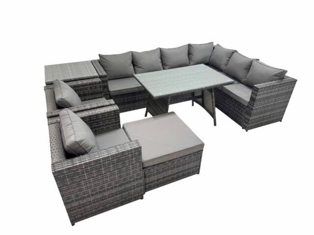 Fimous Patio Furniture Sets with Dining Table Big Stool Side Table in Dark Grey - image 1