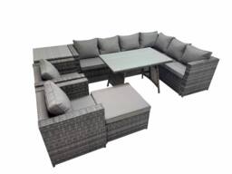 Fimous Patio Furniture Sets with Dining Table Big Stool Side Table in Dark Grey - thumbnail 1
