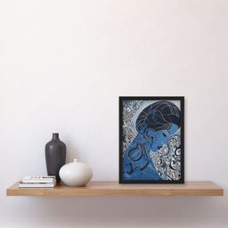Artery8 Melancholy in Blue Woman Modern Folk Art Portrait Artwork Framed Wall Art Print A4 in Black - thumbnail 2