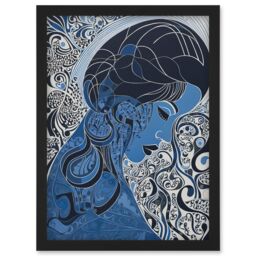 Artery8 Melancholy in Blue Woman Modern Folk Art Portrait Artwork Framed Wall Art Print A4 in Black - thumbnail 1