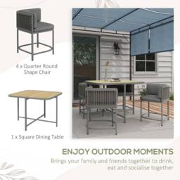 OUTSUNNY 5 PCs Rattan Dining Sets, Cube Garden Furniture with Space-saving Design, Grey - thumbnail 4