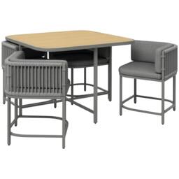 OUTSUNNY 5 PCs Rattan Dining Sets, Cube Garden Furniture with Space-saving Design, Grey - thumbnail 2