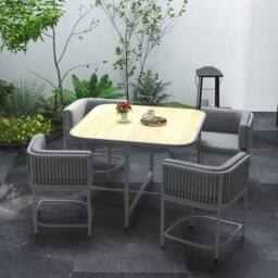 OUTSUNNY 5 PCs Rattan Dining Sets, Cube Garden Furniture with Space-saving Design, Grey
