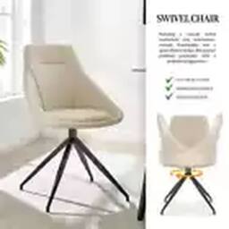 Havendro Cream Faux Leather Swivel Office Chair - No Wheels, 360° Rotation Cream - thumbnail 3