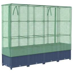 Berkfield Home Raised Bed with Greenhouse Cover Rattan Look 160x40x138 cm in Dark Blue - Size: 160 x 40 x 138 cm - thumbnail 6