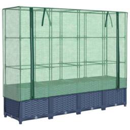 Berkfield Home Raised Bed with Greenhouse Cover Rattan Look 160x40x138 cm in Dark Blue - Size: 160 x 40 x 138 cm - thumbnail 1