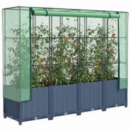 Berkfield Home Raised Bed with Greenhouse Cover Rattan Look 160x40x138 cm in Dark Blue - Size: 160 x 40 x 138 cm - thumbnail 2