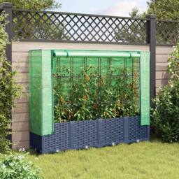 Berkfield Home Raised Bed with Greenhouse Cover Rattan Look 160x40x138 cm in Dark Blue - Size: 160 x 40 x 138 cm - thumbnail 3