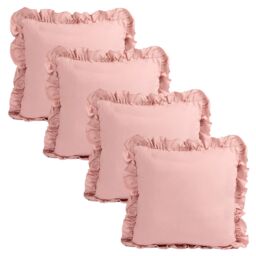 OHS 4 Pack Linen Frill Cushion Covers Home Living in Pink - Size: 45 cm x 45 cm