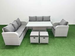 Fimous 9 Seater Poly Rattan Outdoor Garden Furniture Adjustable Lifting Dining or Coffee Table Sofa Set Patio 3 Seater Sofa Reclining Chair 3 Seater - thumbnail 1
