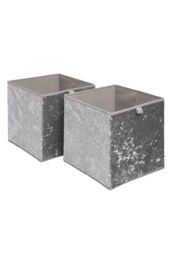 OHS Pair of 2 Crushed Velvet Stylish Folding Storage Box Cube in Dark Grey - thumbnail 1