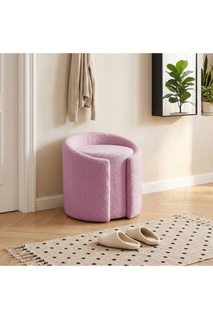 Living and Home Teddy Fleece Upholstered Vanity Stool in Purple - image 1
