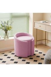 Living and Home Teddy Fleece Upholstered Vanity Stool in Purple - thumbnail 4