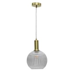 First Choice Lighting Set of 2 Betchley - Clear Ribbed Glass Globe Satin Brass Deco Pendants - thumbnail 2