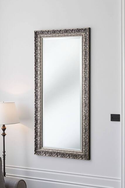 Yearn Mirrors Carved Framed Bevelled Tall Mirror Silver 138x62cm - Size: 138x62 cm - image 1
