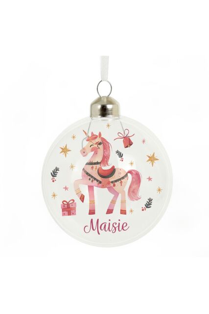 Personalised Memento Company Women's Personalised Unicorn Christmas Glass Bauble in Clear - image 1
