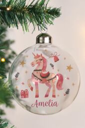 Personalised Memento Company Women's Personalised Unicorn Christmas Glass Bauble in Clear - thumbnail 3