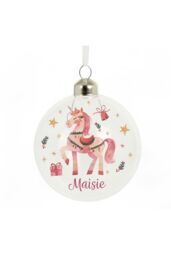 Personalised Memento Company Women's Personalised Unicorn Christmas Glass Bauble in Clear