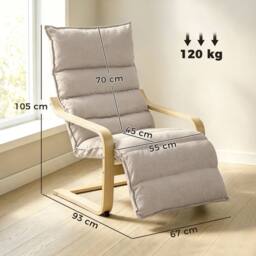 HOMCOM Lounge Chair with Wooden Frame for Living Room, Bedroom, Light Brown - Size: Armchair - thumbnail 3