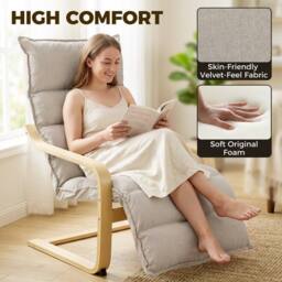 HOMCOM Lounge Chair with Wooden Frame for Living Room, Bedroom, Light Brown - Size: Armchair - thumbnail 4