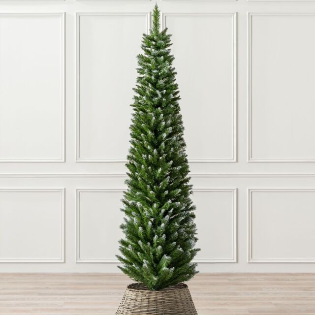 Christow Slim Christmas Tree 5ft 6ft 7ft Artificial Snow Frosted Corner Pencil Xmas Spruce in Green - image 1