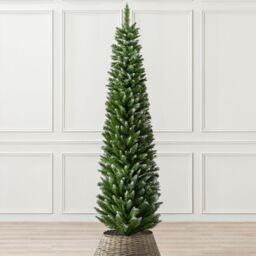 Christow Slim Christmas Tree 5ft 6ft 7ft Artificial Snow Frosted Corner Pencil Xmas Spruce in Green - thumbnail 1