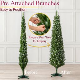Christow Slim Christmas Tree 5ft 6ft 7ft Artificial Snow Frosted Corner Pencil Xmas Spruce in Green - thumbnail 5