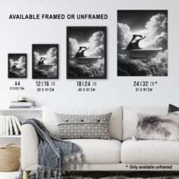 "Artery8 Badger in Bathtub on a Mountain Cliff Black White Framed Art Print in Grey - Size: W12"" x H16""" - thumbnail 3