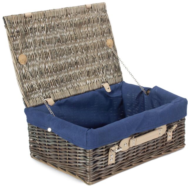 Red Hamper 45cm Antique Wash Hamper with Cotton Lining in Blue - image 1
